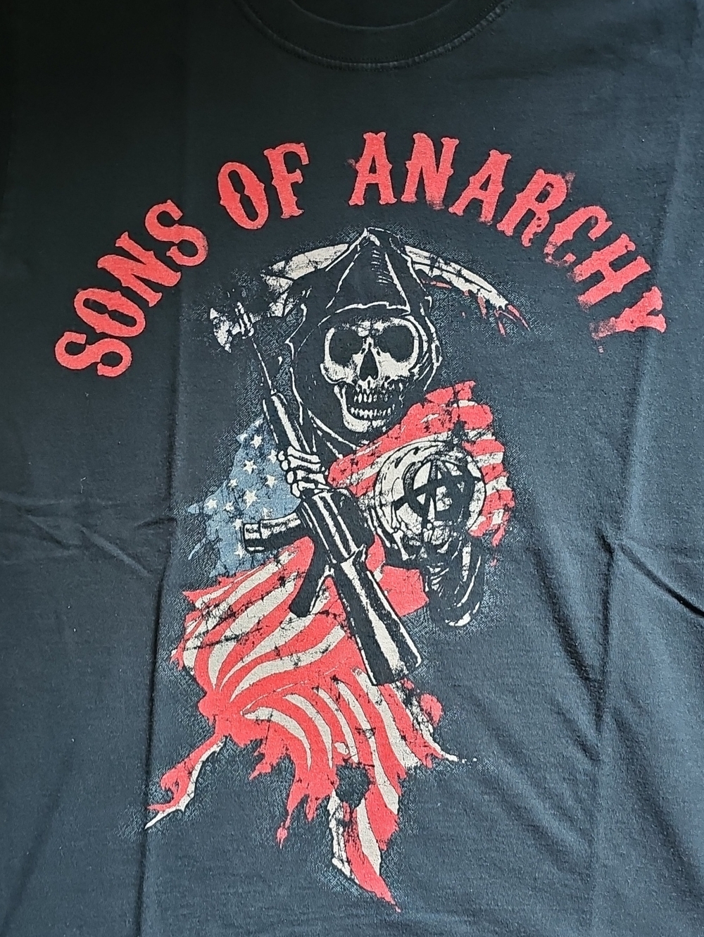 Sons of Anarchy Black Graphic Tee - Red & White Accents Md